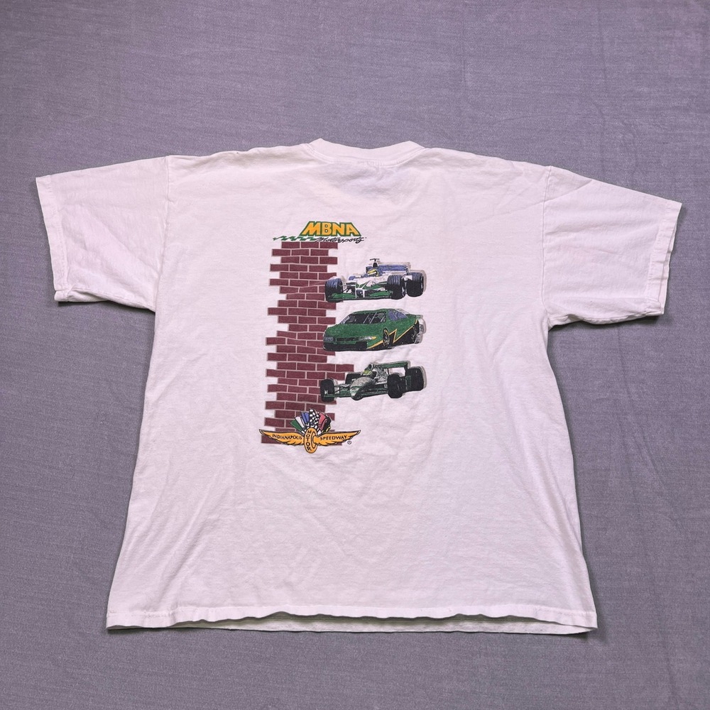 Mens Gildan Heavy Cotton XL White MBNA Motorsports Indianapolis Speedway T Shirt